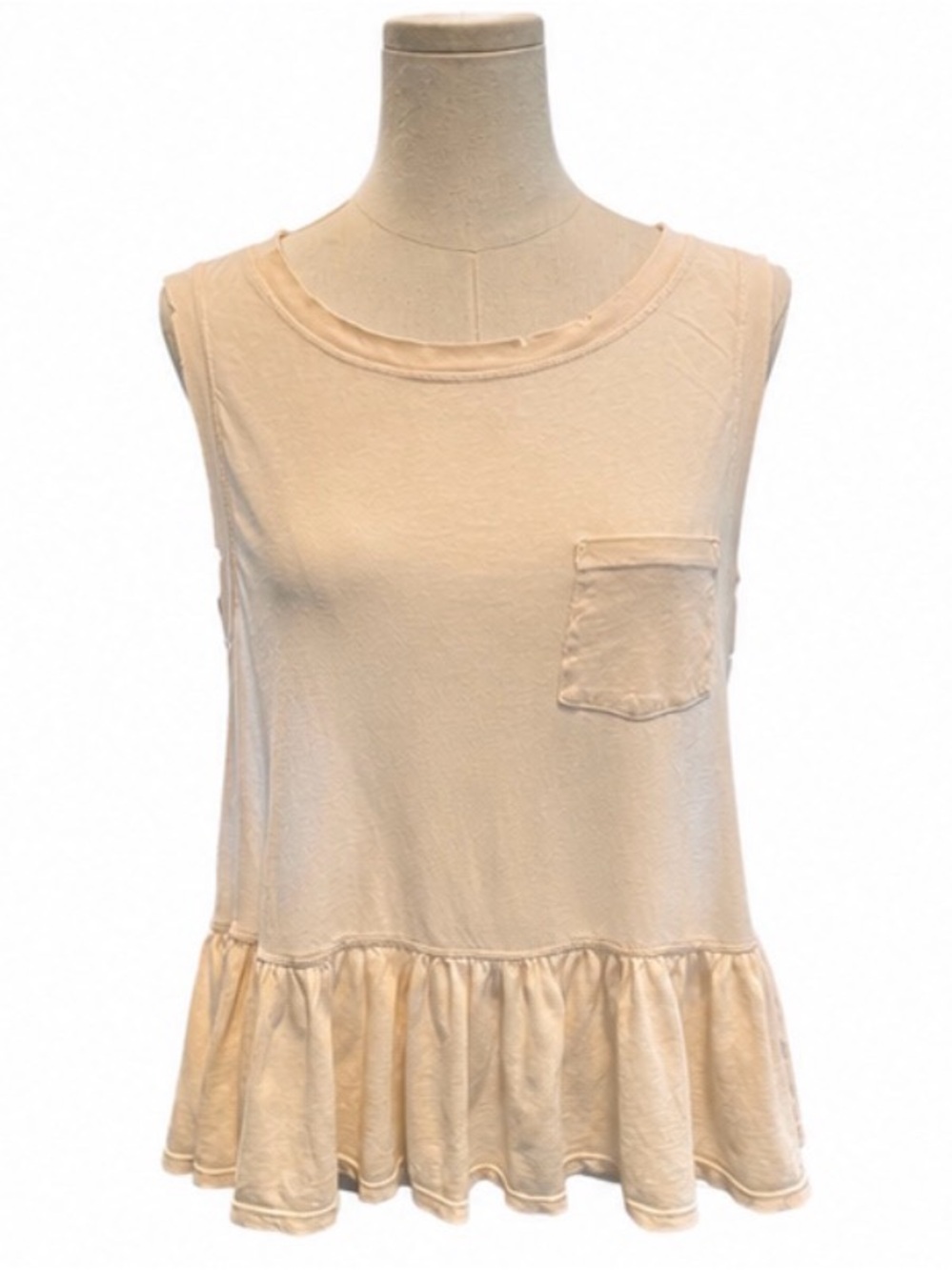 We the Free Cream Sleeveless Ruffle Hem Pocket Top Size Medium